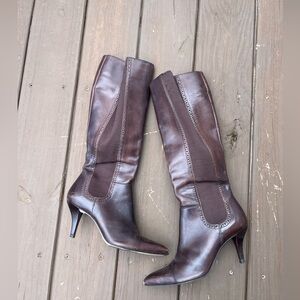 Y2K Audrey Brooke Vintage Heeled Brown Leather Knee-High Boots size 6